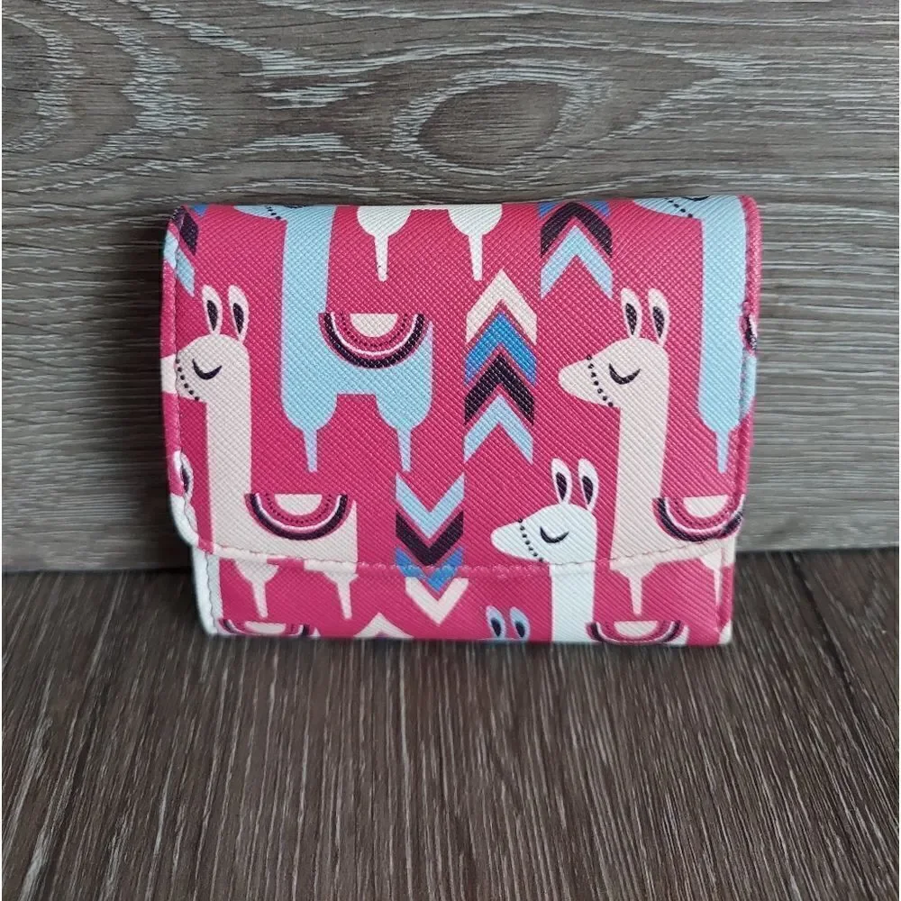 Pink Llama Print Trifold Wallet